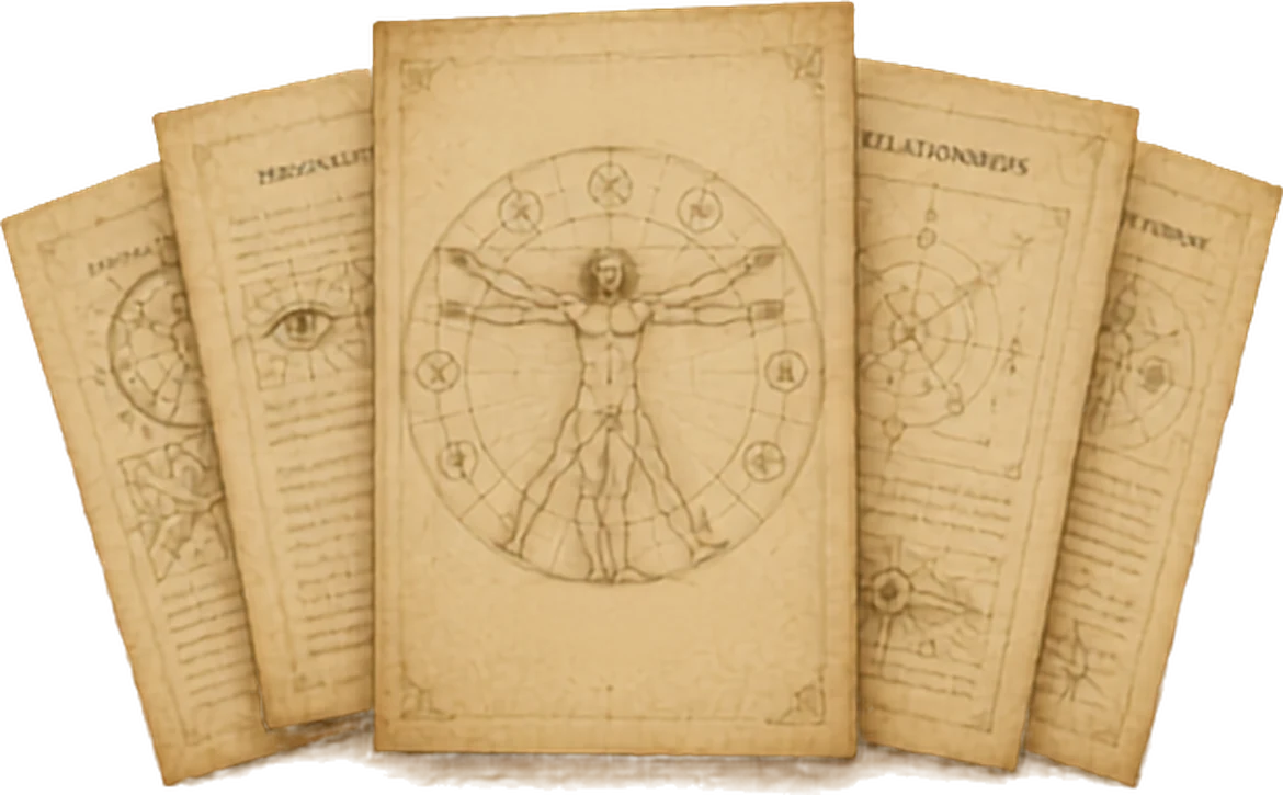 Five pages of a Sacred Avatar report, fanned out